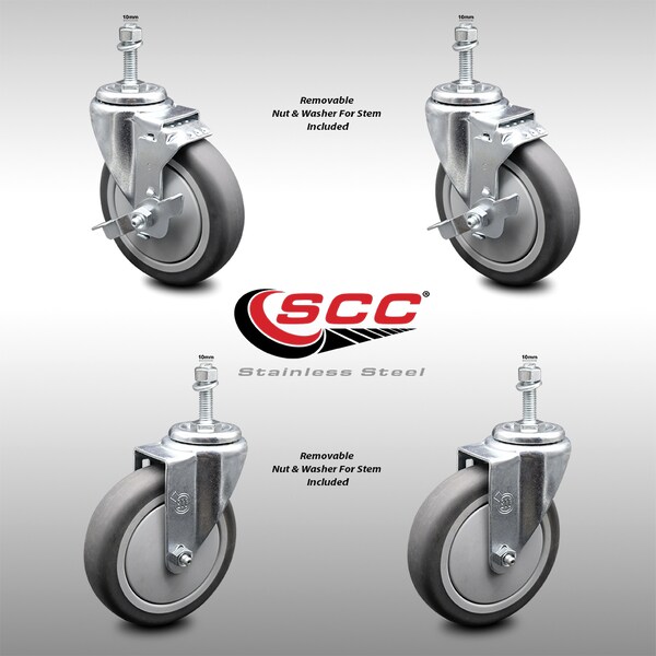 Service Caster 5 Inch SS Thermoplastic Rubber Swivel 1/2 Inch Threaded Stem Caster Brakes, 2PK SCC-SSTS20S514-TPRB-M1015-2-TLB-2 - main